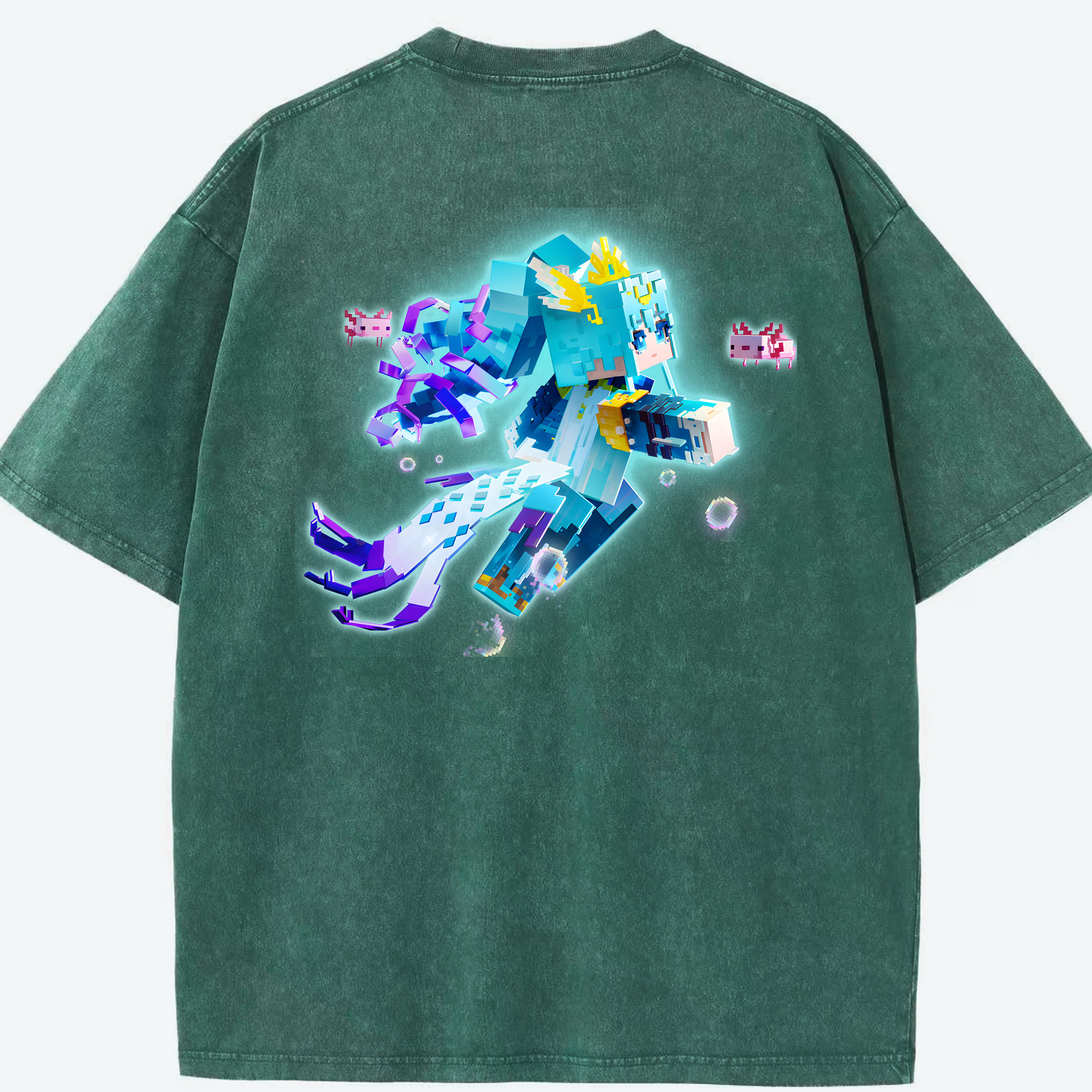 （画像用） マインクラフト ブロックの世界 Minecraft MC Block world 綿100% ヴィンテージ風 半袖Tシャツ（背面プリント）